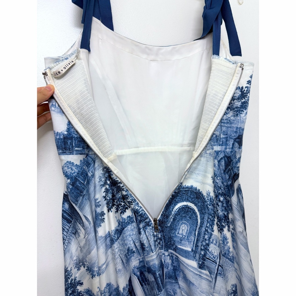 Alice + Olivia Rosalee Chateau Toile de Jouy Maxi Dress Blue Floral Bustier 10 - Picture 14 of 16